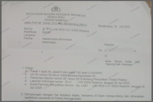 SM disurati Polres Kampar untuk memberikan keterangan