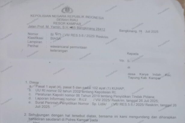 Surat permintaan keterangan dari Polres Kampar
