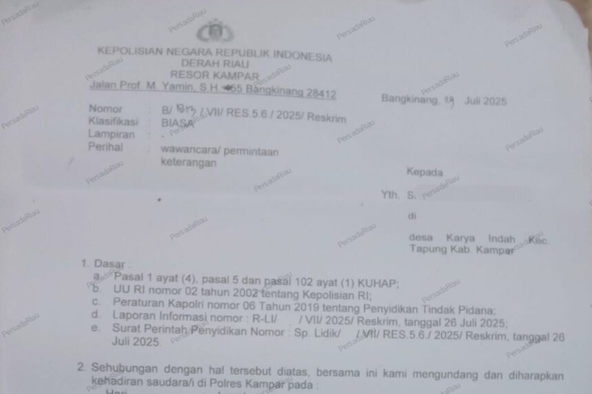 Surat permintaan keterangan dari kepolisian
