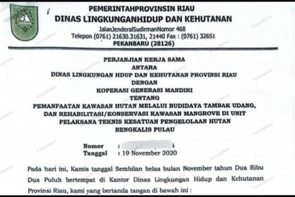 Dokumen perjanjian kerja sama Pemprov Riau dengan Koperasi Generasi Mandiri