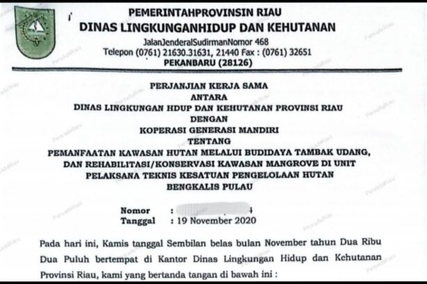 Dokumen perjanjian kerja sama Pemprov Riau dengan Koperasi Generasi Mandiri