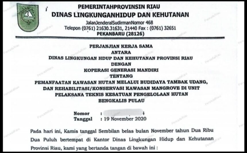 Dokumen perjanjian kerja sama Pemprov Riau dengan Koperasi Generasi Mandiri