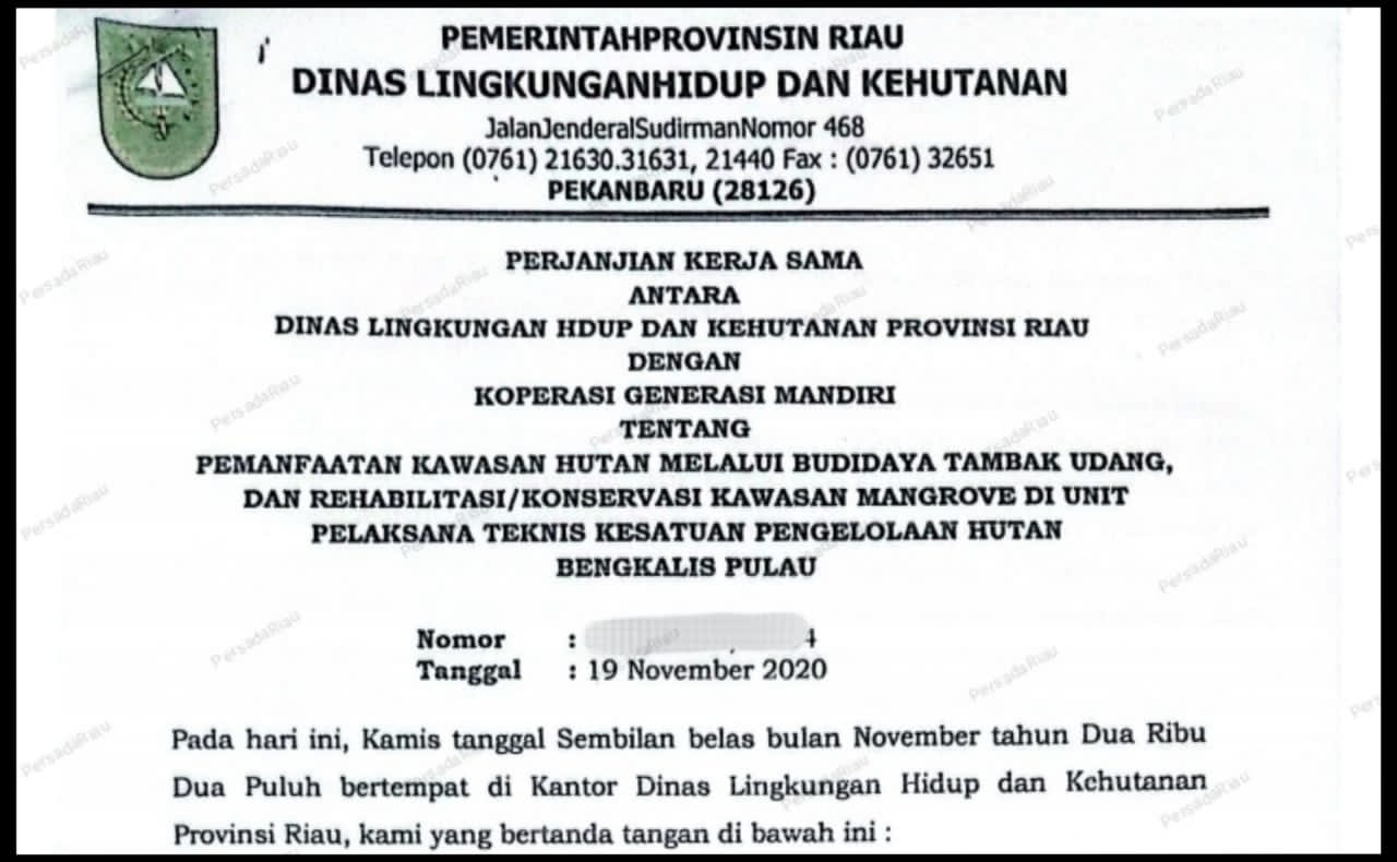 Dokumen perjanjian kerja sama Pemprov Riau dengan Koperasi Generasi Mandiri