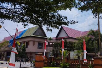 Gedung pengadilan negeri pelalawan sedang dalam tahap penggantian atap